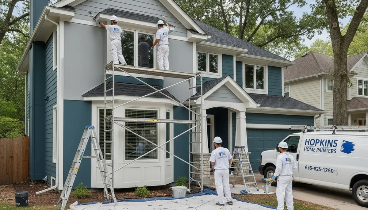 Professional house painters working on residential exterior in Minneapolis, MN