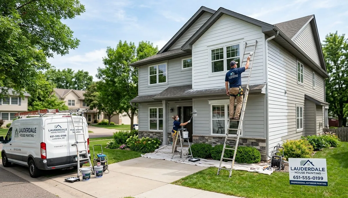 Professional house painters finishing exterior home in Minneapolis MN